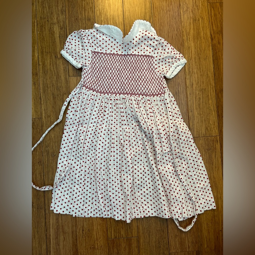 Red and White Polka Dot Smocked Dress 3T